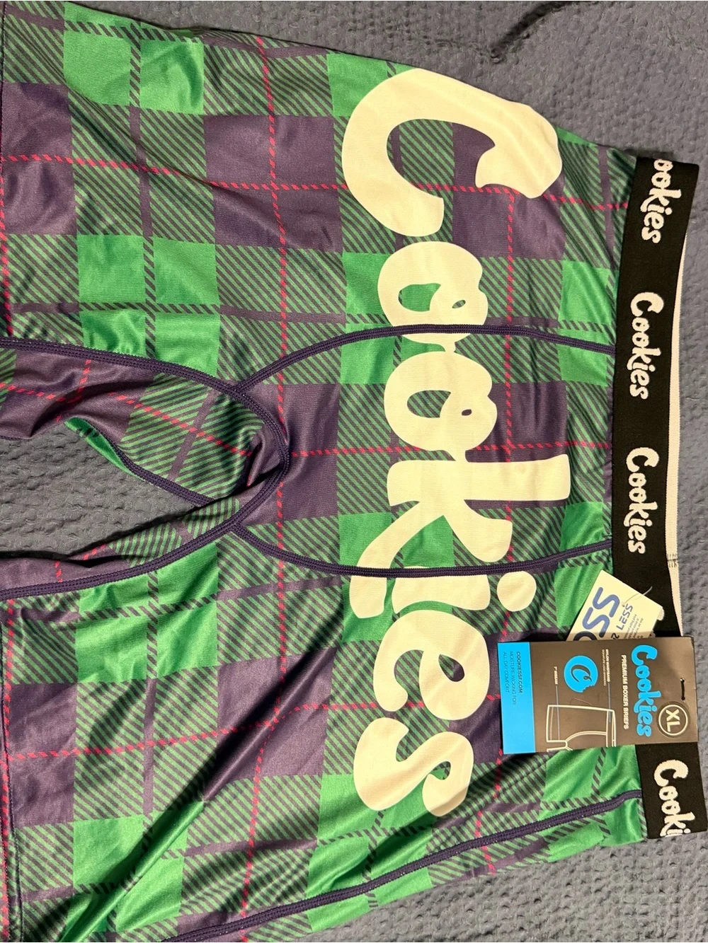 Cookies Men’s Green & Purple Plaid Boxer Briefs with Branded Waistband